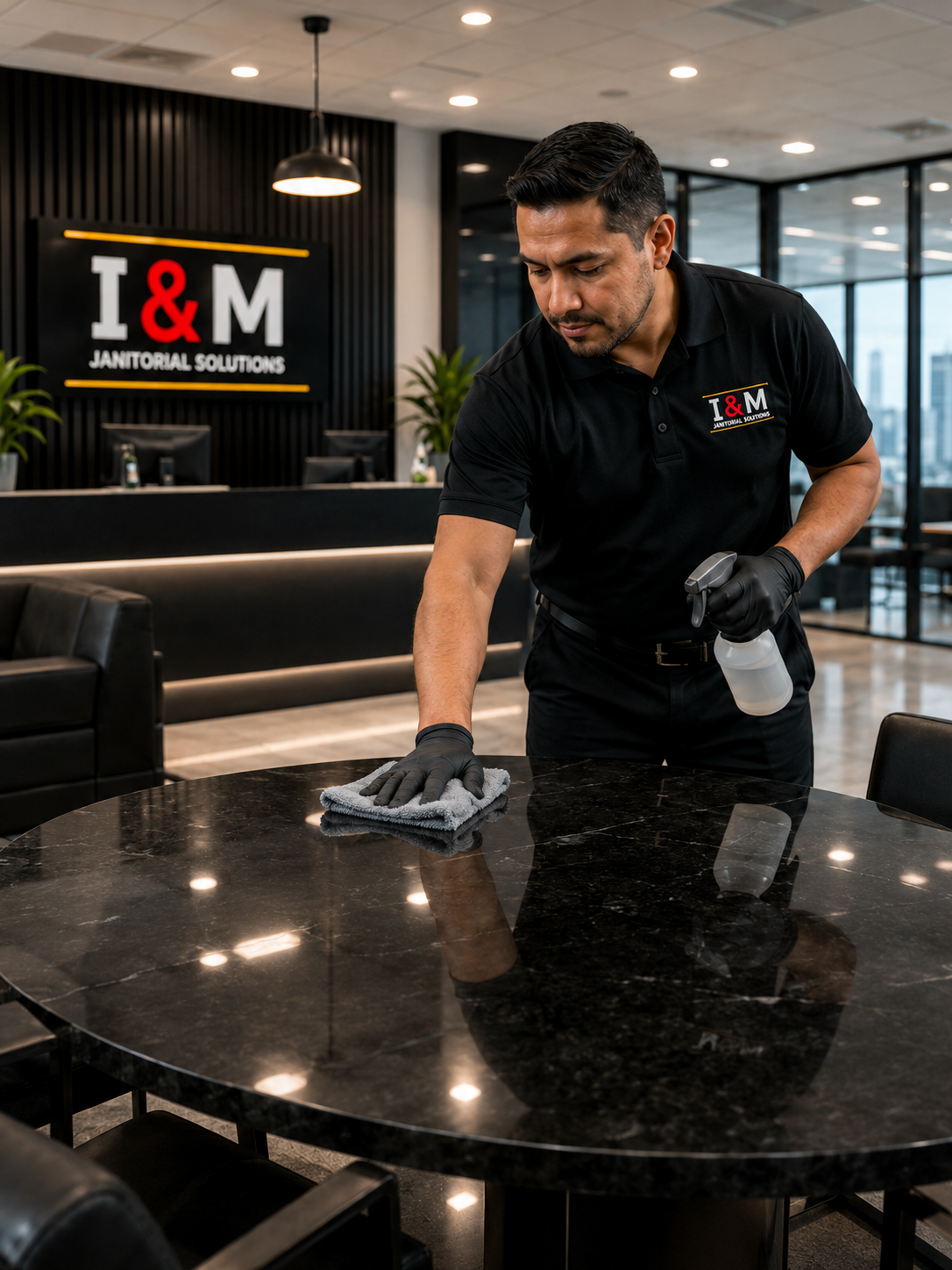 Commercial janitorial team cleaning a business facility